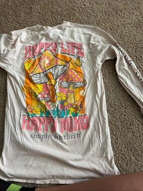 Simply Southern White Long Sleeve Tee with Pink & Orange Mushroom Graphic